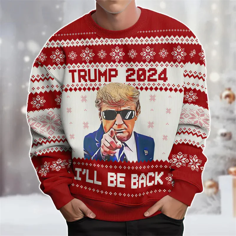 3D Printed Trump Christmas Hoodie For Men Women Victory 2024 Graphic Sweatshirts Fashion Loose Long Sleeves Hoodies O-Neck Tops