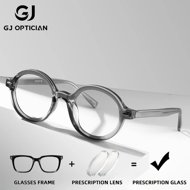 

GJ OPTICIAN пластиковая титановая круглая оправа, очки по рецепту, текстура рисовых ногтей, анти-синий свет, прогрессивные очки для близорукости