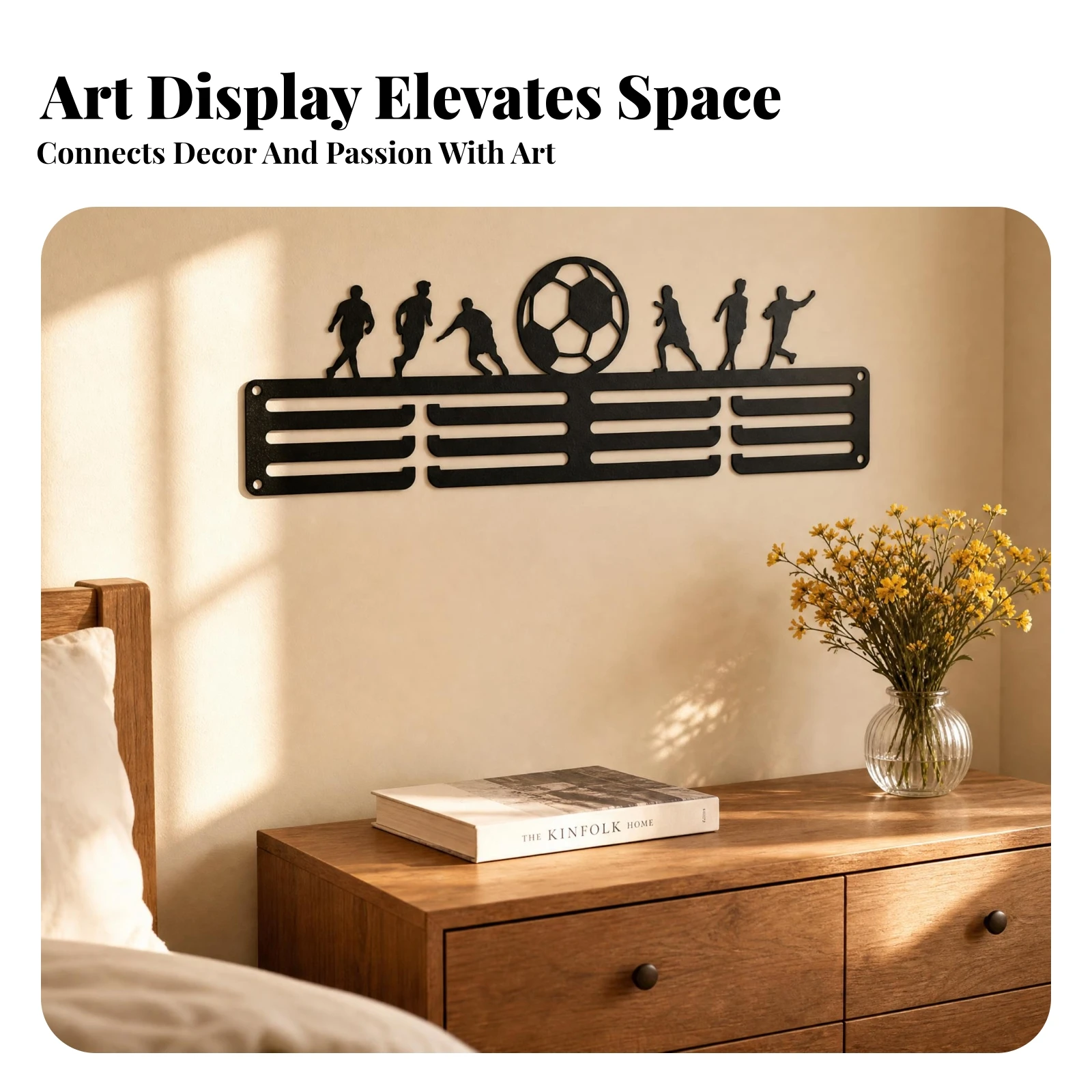 Wall-Mounted Medal Display Rack Slotted Medal Hanger Rack Black Ornamental Silhouette