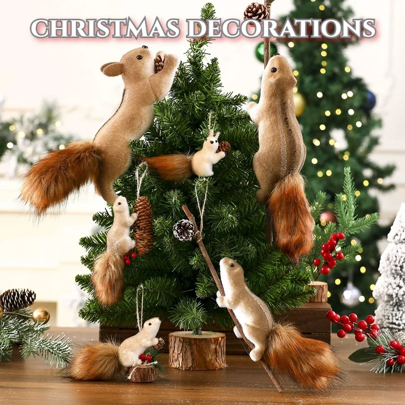 

Mini Squirrel Christmas Ornament 3D Simulation Animal Model Cute Tree Hanging Pendant for 2026 New Year Gift Home Party Decor