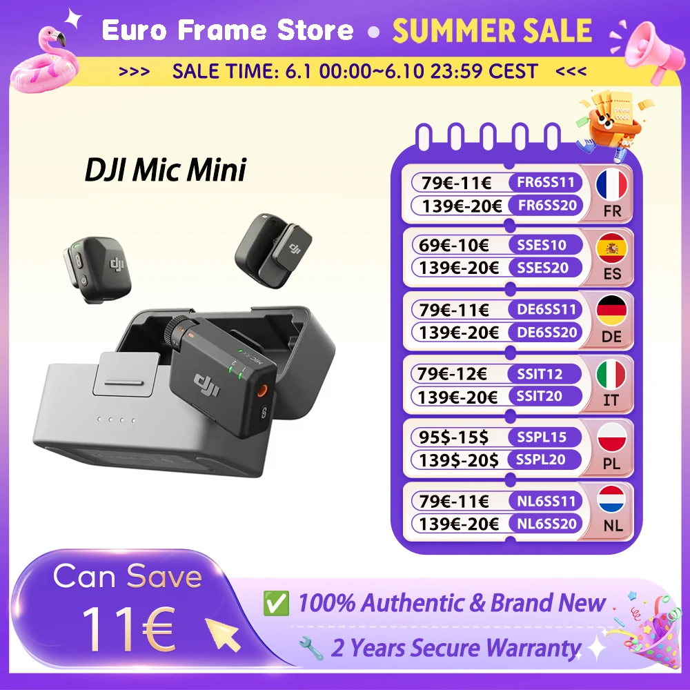 Microphone sans fil DJI Mic Mini (2 émetteurs + 1 récepteur) / (1 émetteur + 1 récepteur) avec suppression intelligente du bruit et audio de haute qualité