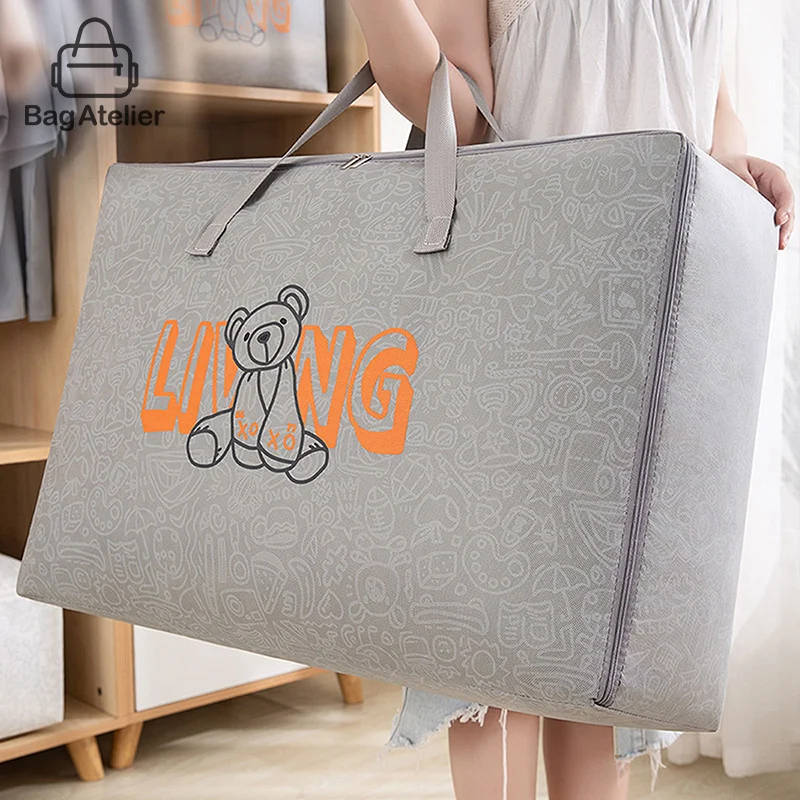 

Bear Pattern Clothing And Quilt Storage Bag Non-woven Fabric Thickened Bedroom Storage Travel Moving Bag
