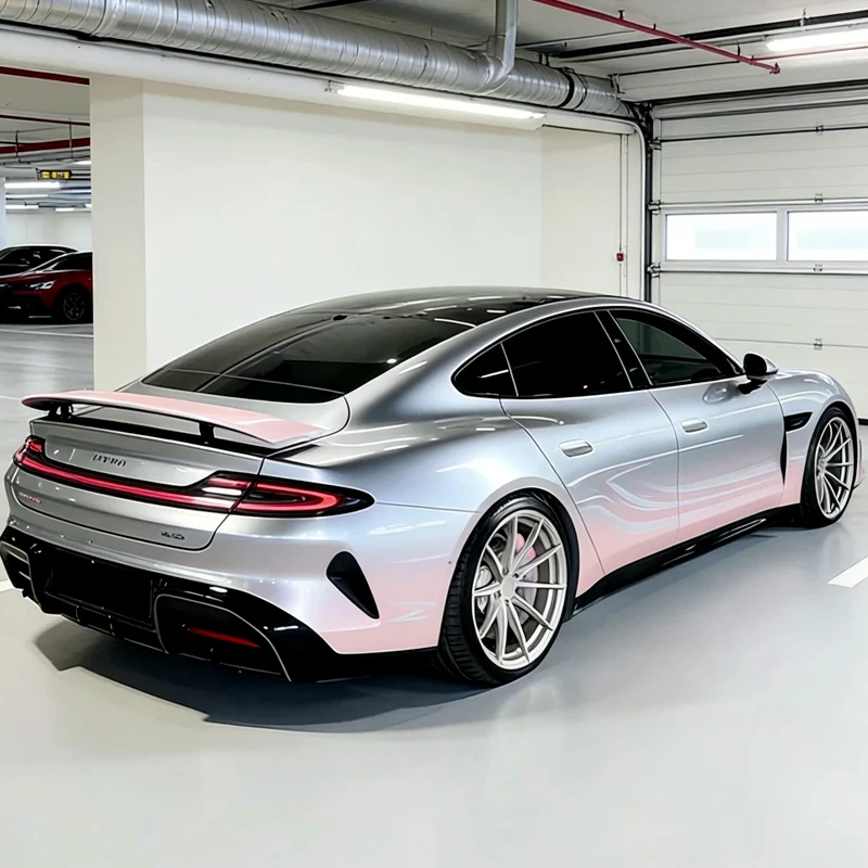 Custom PET Liquid Metal Material Silver Pink Gradient Car Wrap Color Changing Vinyl Film Auto Body Wrapping Sticker