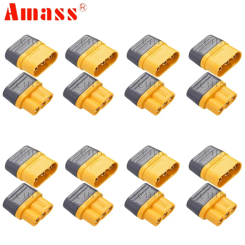 5pair/lot Amass MR60 MR 60 Fireproof Female Male Three-core Connector With Sheath 3.5mm Brass Gold Plated For Lipo ESC RC Model