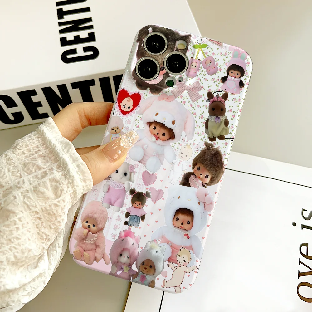 เคสโทรศัพท์ FUNDA สำหรับ Samsung S25 S24 S23 A07 A17 A06 4G 5G เคลือบเงา HD แข็ง ฟิล์มการ์ตูนน่ารัก M-Mon C-Chichi
