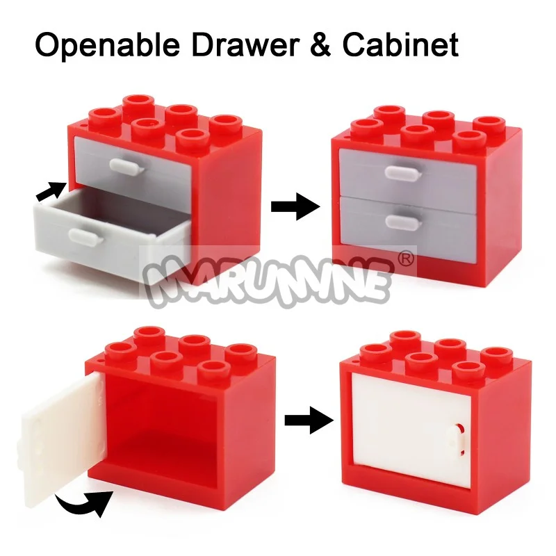 MARUMINE MOC City Street View Building Blocks Accessori 10PCS Cassetto dell'armadio Modello in mattoni Parti compatibili con 92410 4533 4536