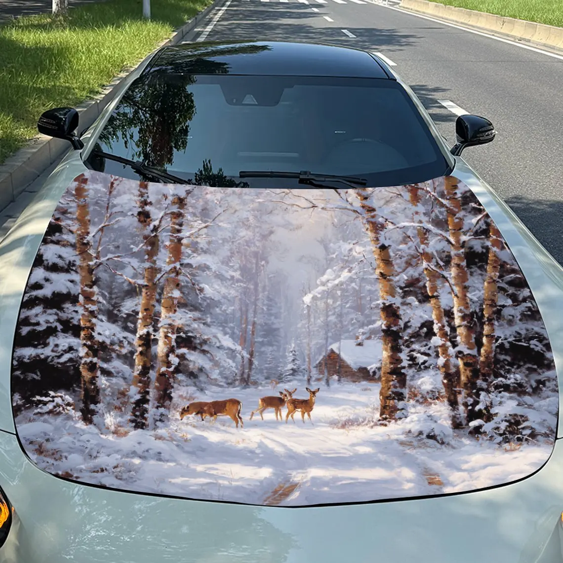 

The Herd Of Deer In The Snowy Forest Car Hood Wrap - Self-Adhesive Vinyl Sticker For Trucks, Durable & Wear-Resistant, Decorativ