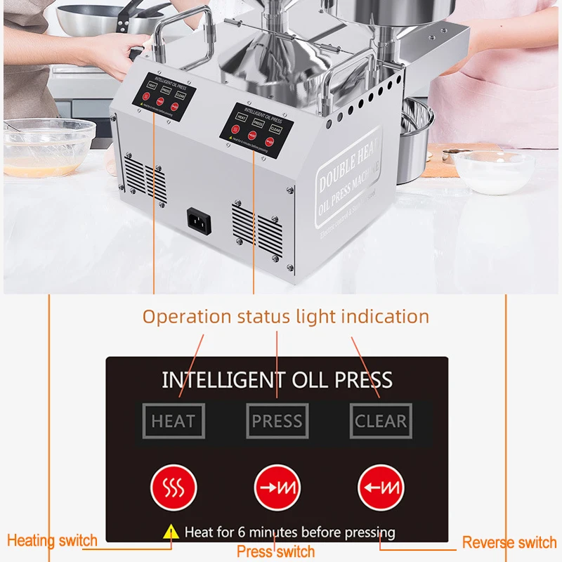 B02 New Commercial Double Head Oil Press Stainless Steel High Extraction Rate Press Flaxseed Sunflower Seed Coconut Meat