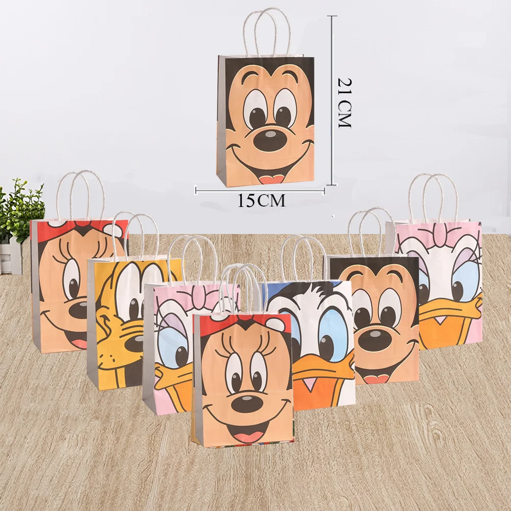 1/3/6pcs Mickey Mouse Party Paper Bag Minnie Theme Party Bag Donald Duck Party Candy Treat Bag Baby Shower Birthday Decoration