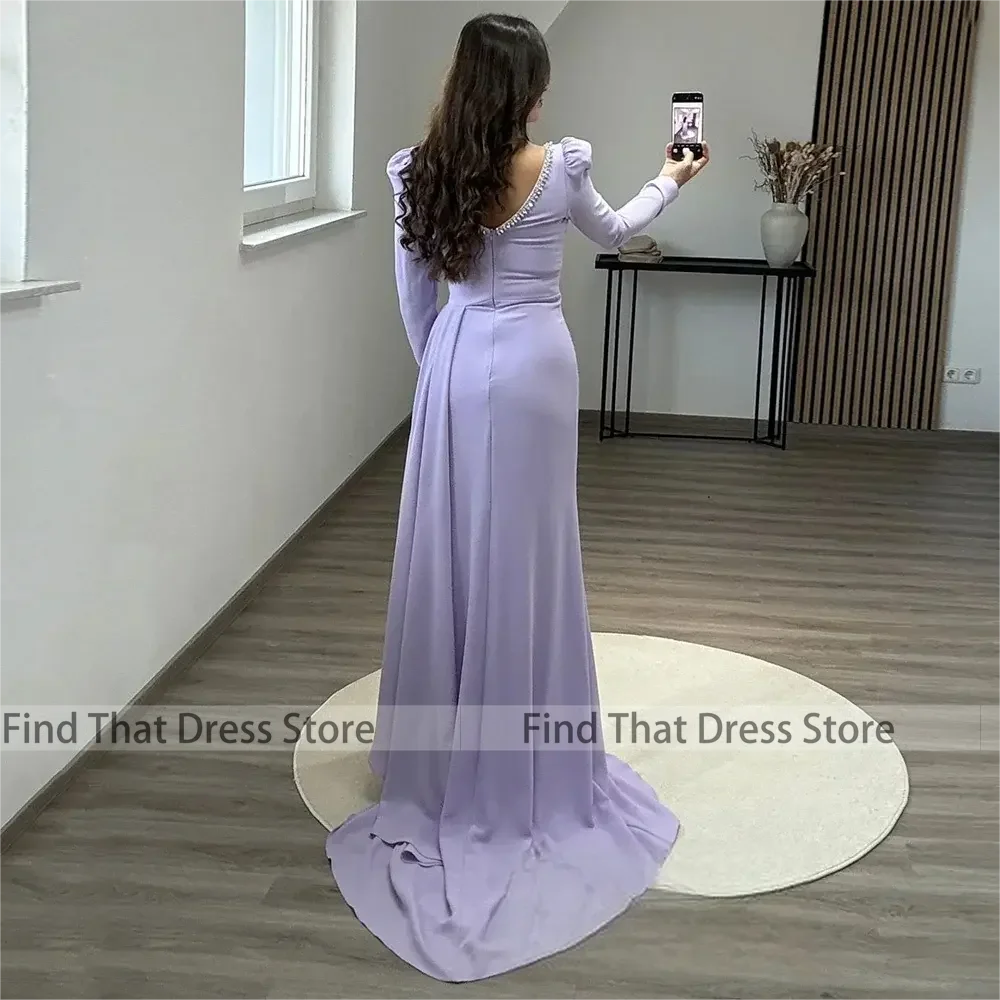 العرف براقة س الرقبة مطوي كم طويل ثوب مسائي مثير غمد مطرز كريستال عارية الذراعين فستان الحفلة الراقصة مع القطار #6