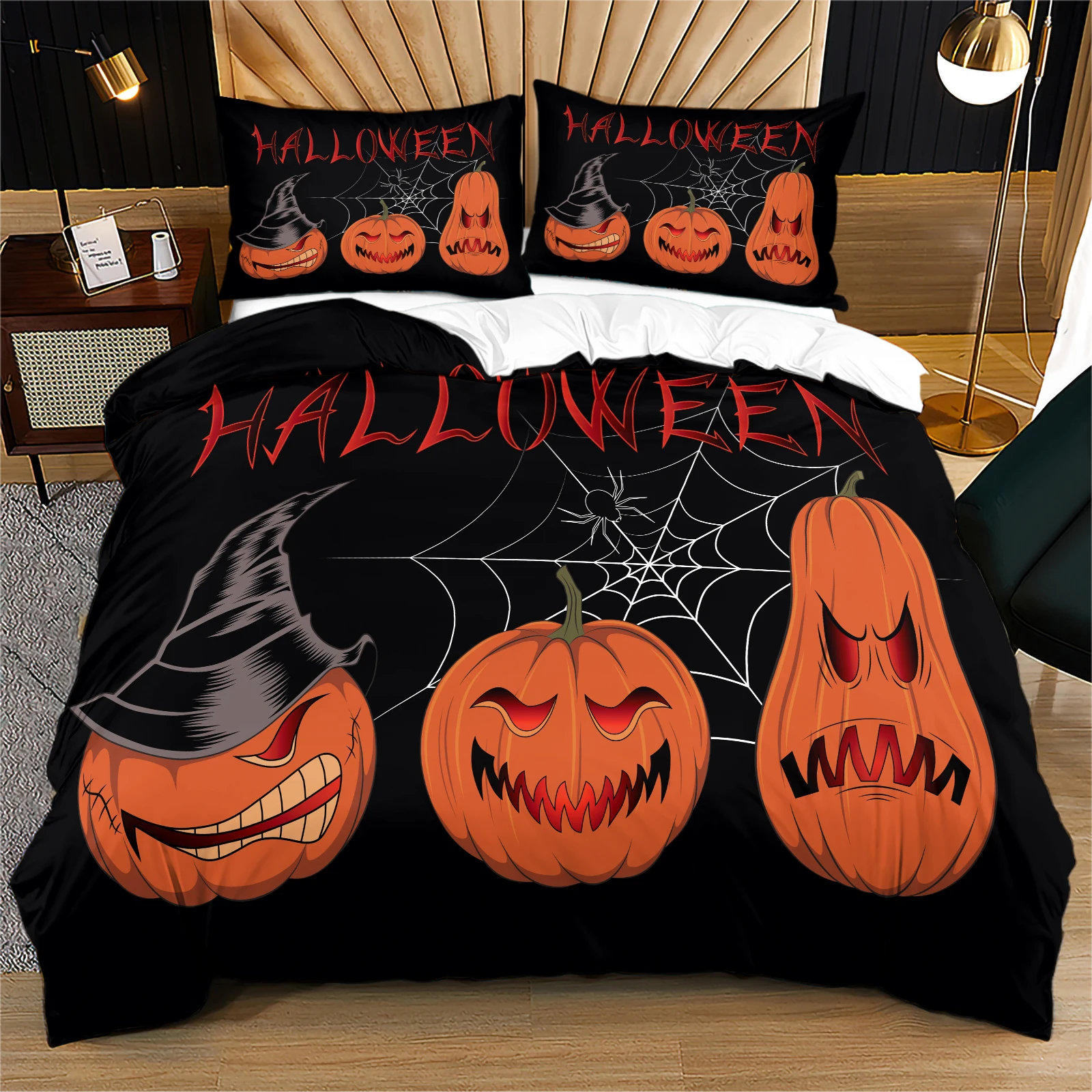 Scary Halloween Theme Duvet Cover Set printed with creepy witch hat Wonderful Holiday Gift For Halloween Theme Bedding Lovers