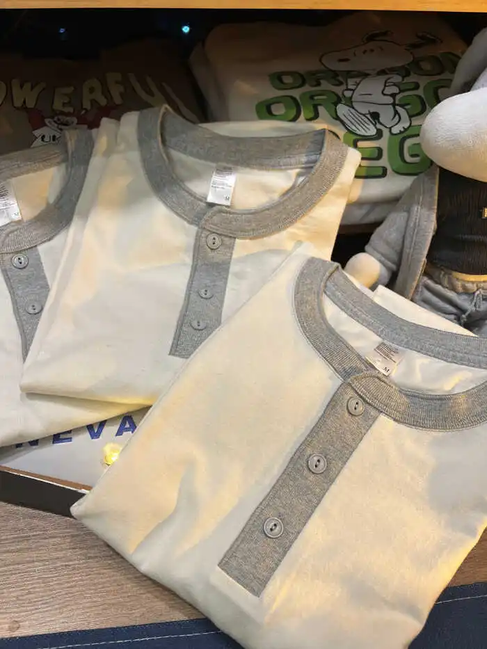 

Футболка с воротником Хенли в американском ретро-стиле в полоску от Amore's Store, хлопковая, для пар, летняя одежда