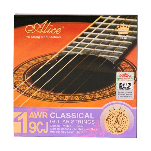 Imagen 2 del producto Cuerdas para Guitarra Clásica Alice AWR19CJ, Agudos de Carbono Dorado, Cobre Plateado con Recubrimiento Nano, Tensión Normal/Alta