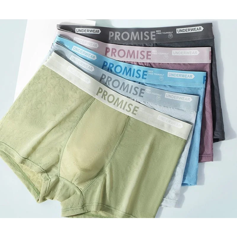 High-grade Ice Mesh Eyes Jacquard Men's Underwear Sexy Boxers Breathable Seamless Quick Drying Boxers with Thin Split Comfort