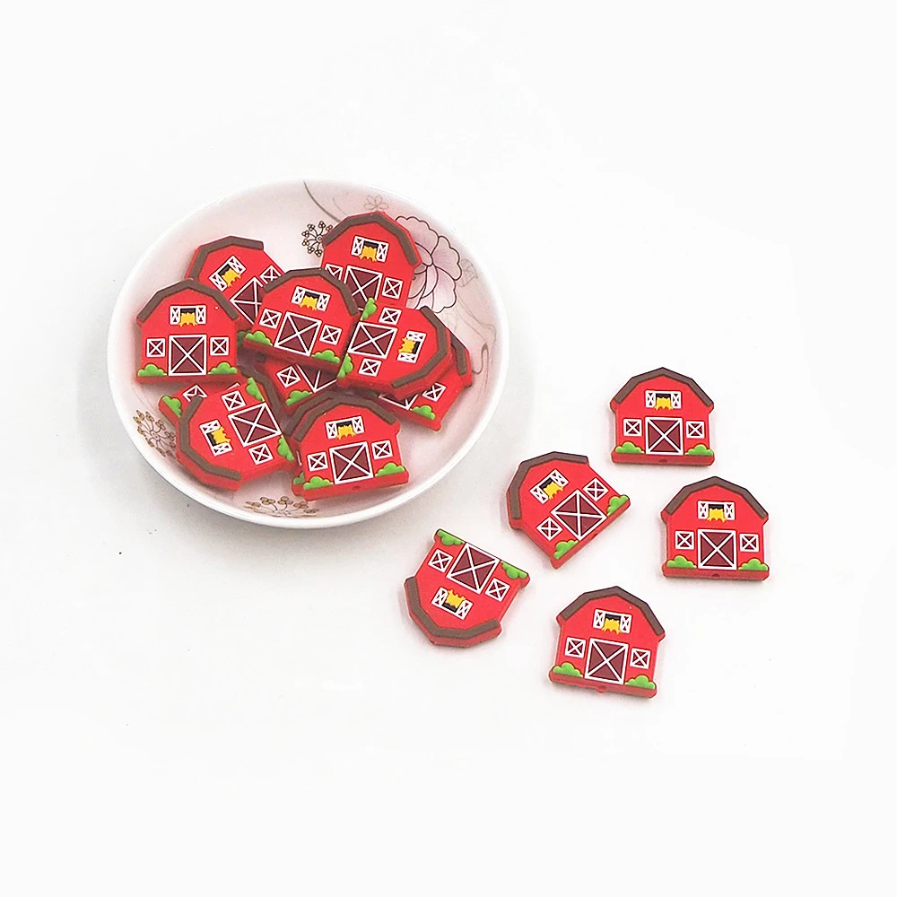 Chenkai 50PCS Red Barn Beads Silicone Charms Focal Beads For Beadable Pen Character Beads For DIY Baby Pacifier Dummy Chains