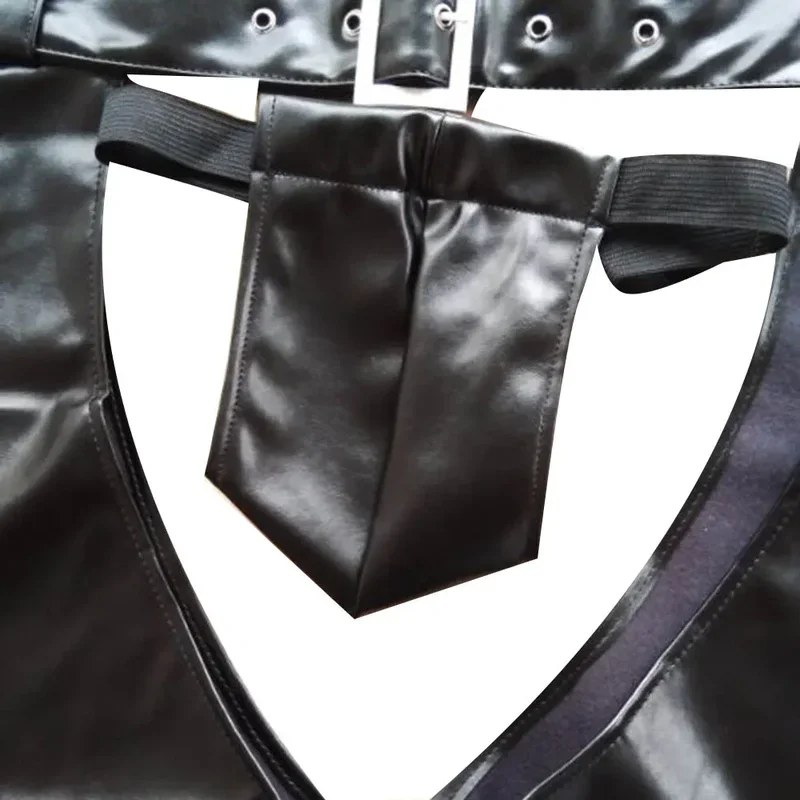 مفتوح المنشعب بولي Leather الجلود فضفاض السراويل الطويلة مثير رجل Tpen بعقب كلوبوير مثلي الجنس المثيرة ضيق الملابس الداخلية ملهى ليلي القطب الرقص بنطلون #4