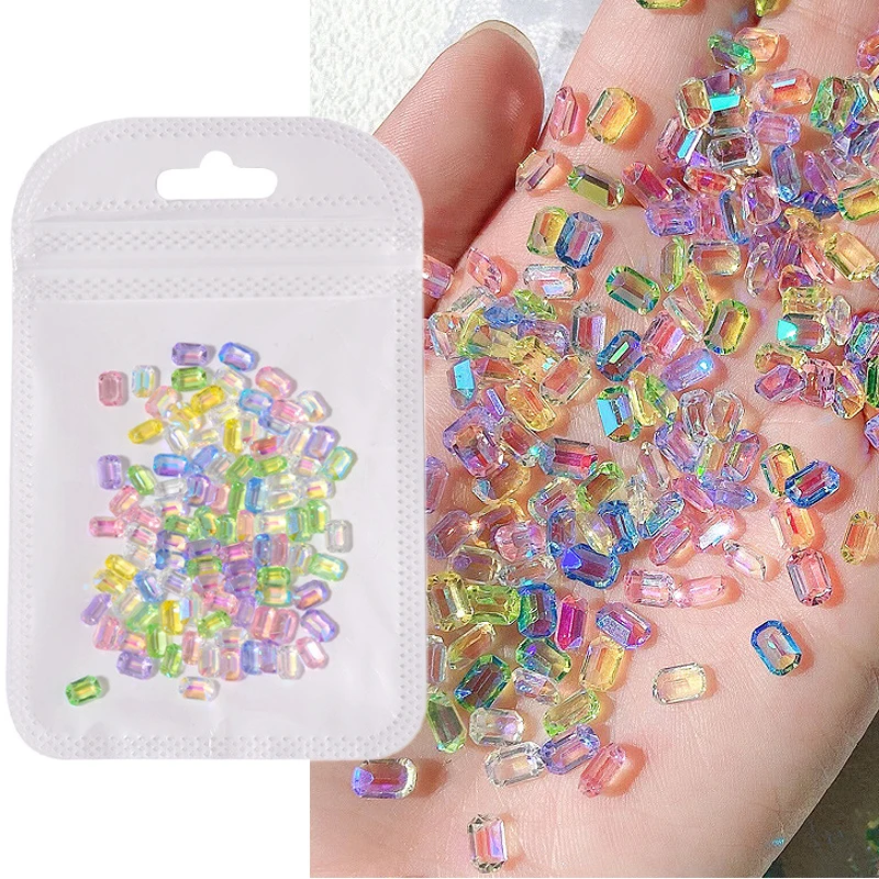 Iridescent Ice Cube for Nail Art, Crystal Sugar, Octagon Design, Resin Charms, Gems, DIY Manicure Accessories, 100Pcs