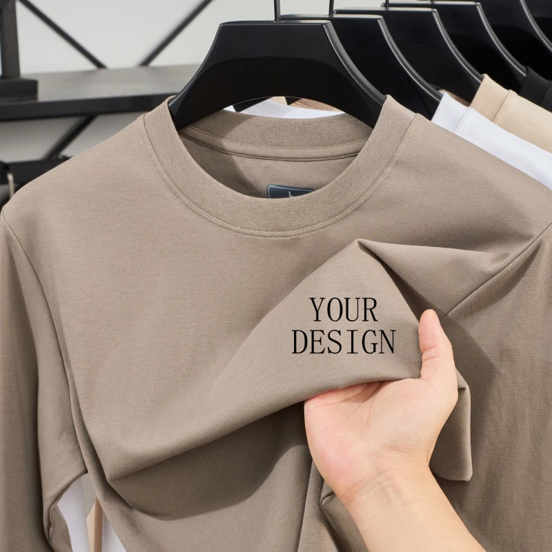 New Autumn Men's Solid Color Long Sleeve Tee, Custom Logo Soft Skin-Friendly Crew Neck Casual Shirt