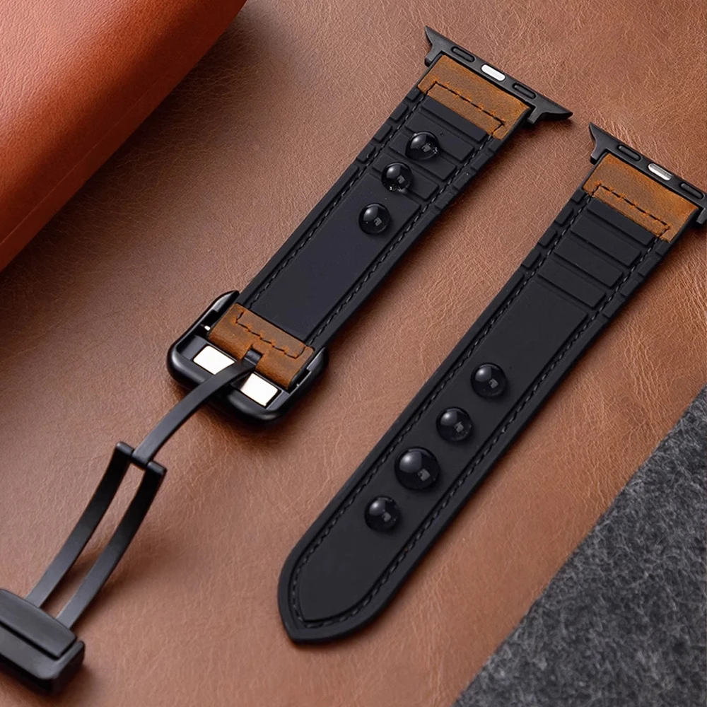 Leather band for Apple watch Strap 45mm 44mm 49mm 42mm 40mm 41mm Magnetic bracelet correa iWatch Series 9 8 7 6 5 4 3 SE Ultra 2