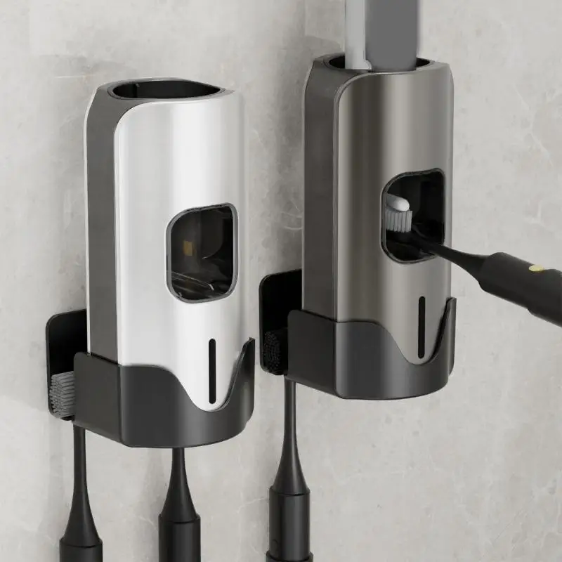 Automatic Toothpastes Dispenser with Toothbrushes Holder Wall Mount 3 Level Electric Toothpastes Squeezer Bathroom Accessory