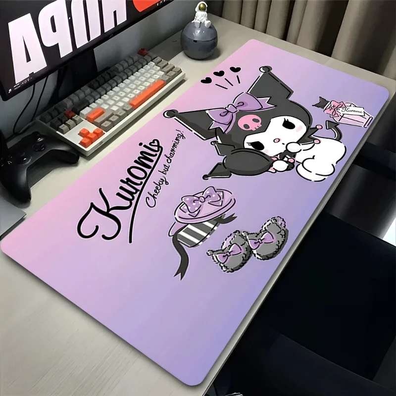 

Коврик для офисного компьютерного стола, подкладка для письма для студентов, коврик для клавиатуры Kuromi, фиолетовые цветы, бант, кожаный коврик для мыши, аниме-коврик для ноутбука, удлиненный настольный коврик