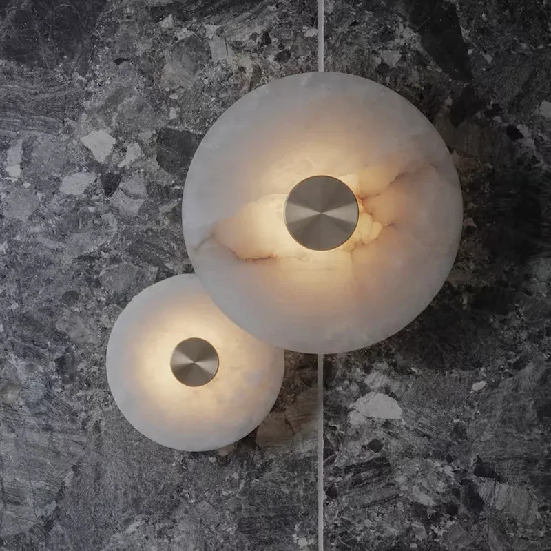 

Full Copper Marble Wall Lamp Nordic Light Luxury Modern Minimalist Living Room Background Wall Decor Designer Circular Lighting