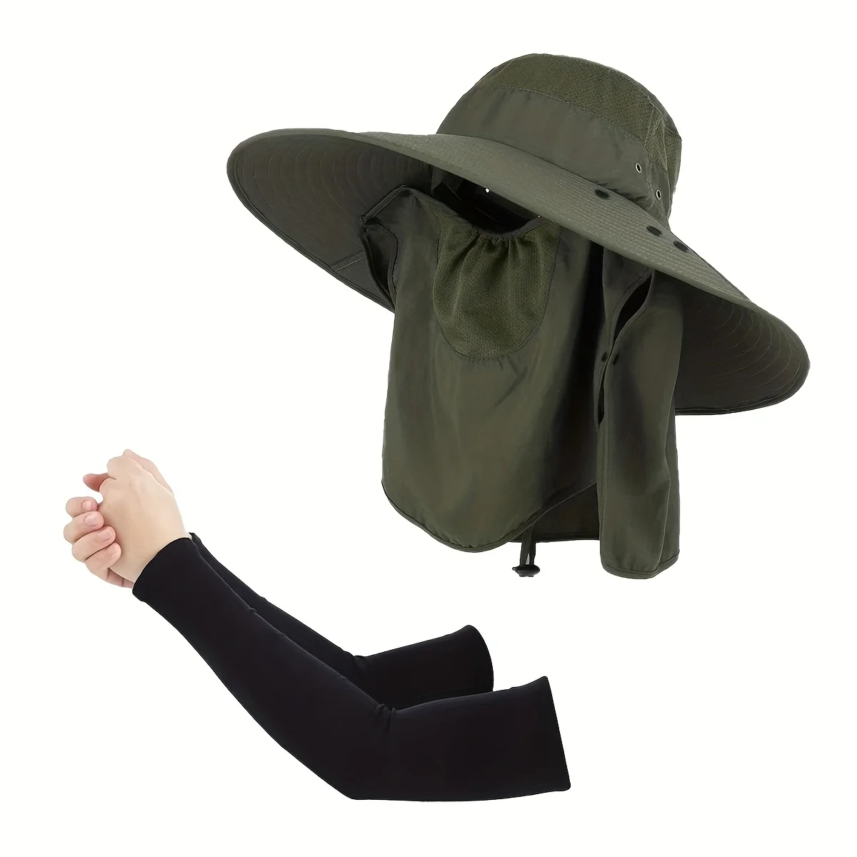 Sommer-Sonnenschutzhut mit abnehmbarer Sonnenmaske, Sonnenschutzärmeln, Vollgesichts-, Nacken- und Armschutz, atmungsaktiver, tragbarer Outdoor-Sonnenhut – Detail 11