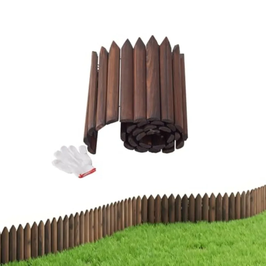 

PACK, Feet Total Length Wood Garden Edging Border Wooden garden Fence Landscape Edging Lawn Fence Border with Gloves Decorative