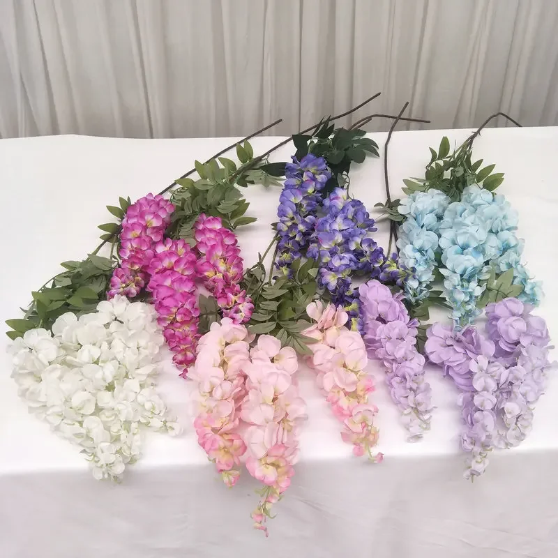 3-pronged wisteria flower ceiling decoration strips, multi-color simulated bean flower Vine for wedding