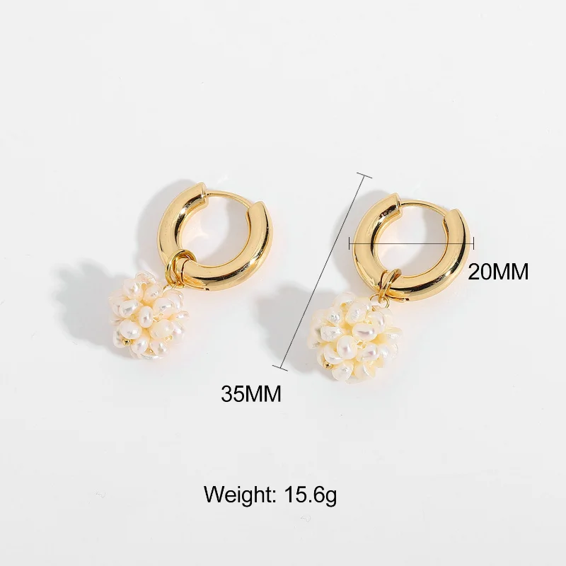 ALLNEWME Classic Freshwater Pearl Flower Ball Hoop Earrings for Women  Gold Plating Copper Hook Earring Every Day Jewelry