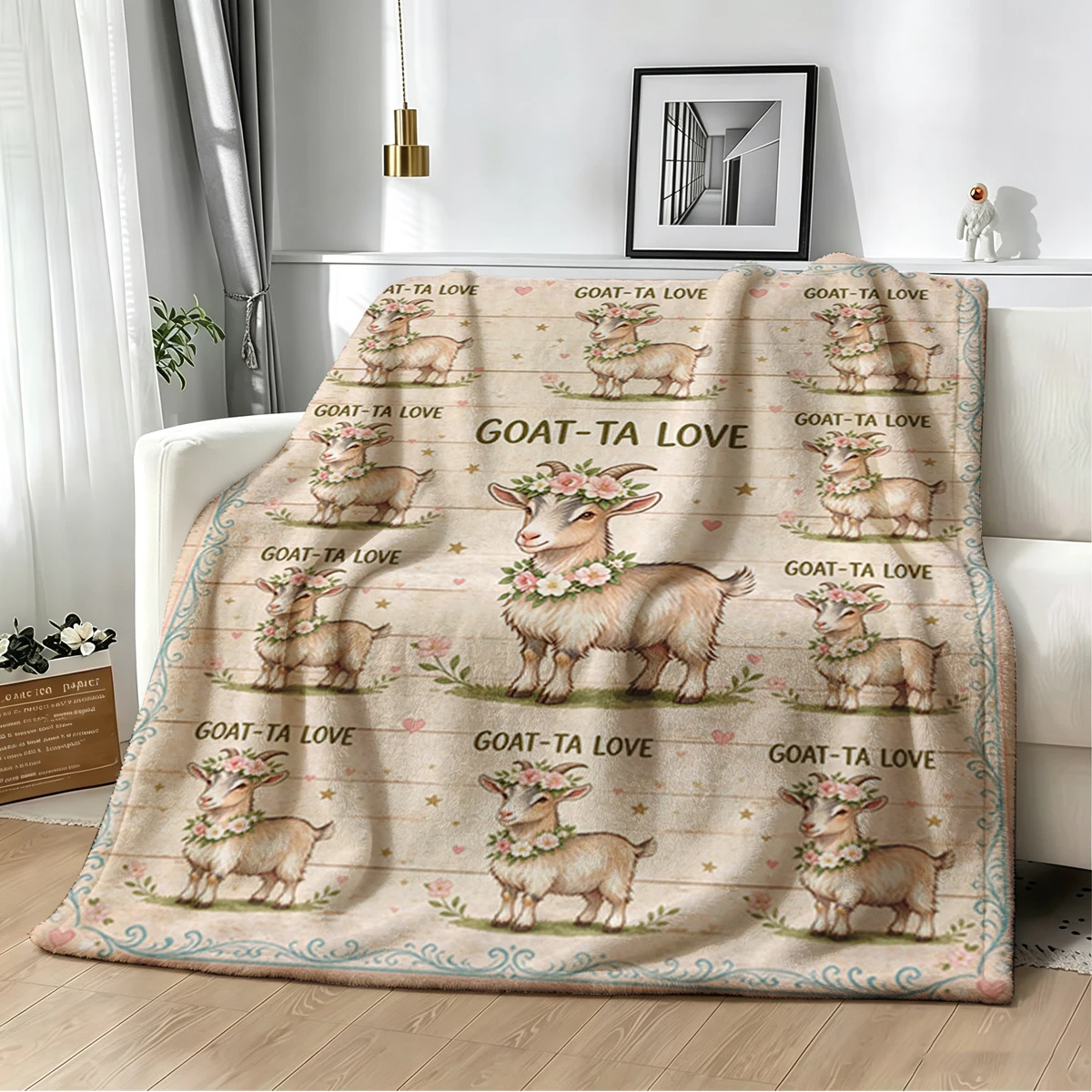 Goat Goat Ta Love Wood Frame Flannel Blanket Warm Soft Halloween Christmas Decorative Couch Warm Cozy All-Season Gift