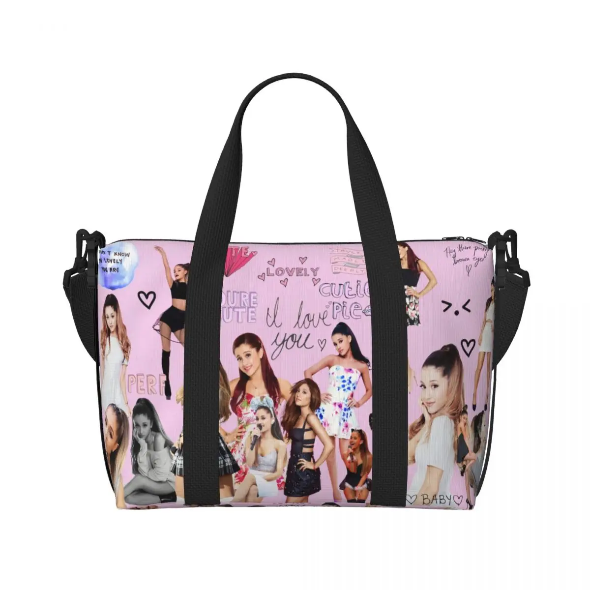 Custom Ariana Grande นักร้องอเมริกัน Tote กระเป๋าผู้หญิงขนาดใหญ่ความจุ Pop Music       กระเป๋าเดินทางไหล่ชายหาดยิม