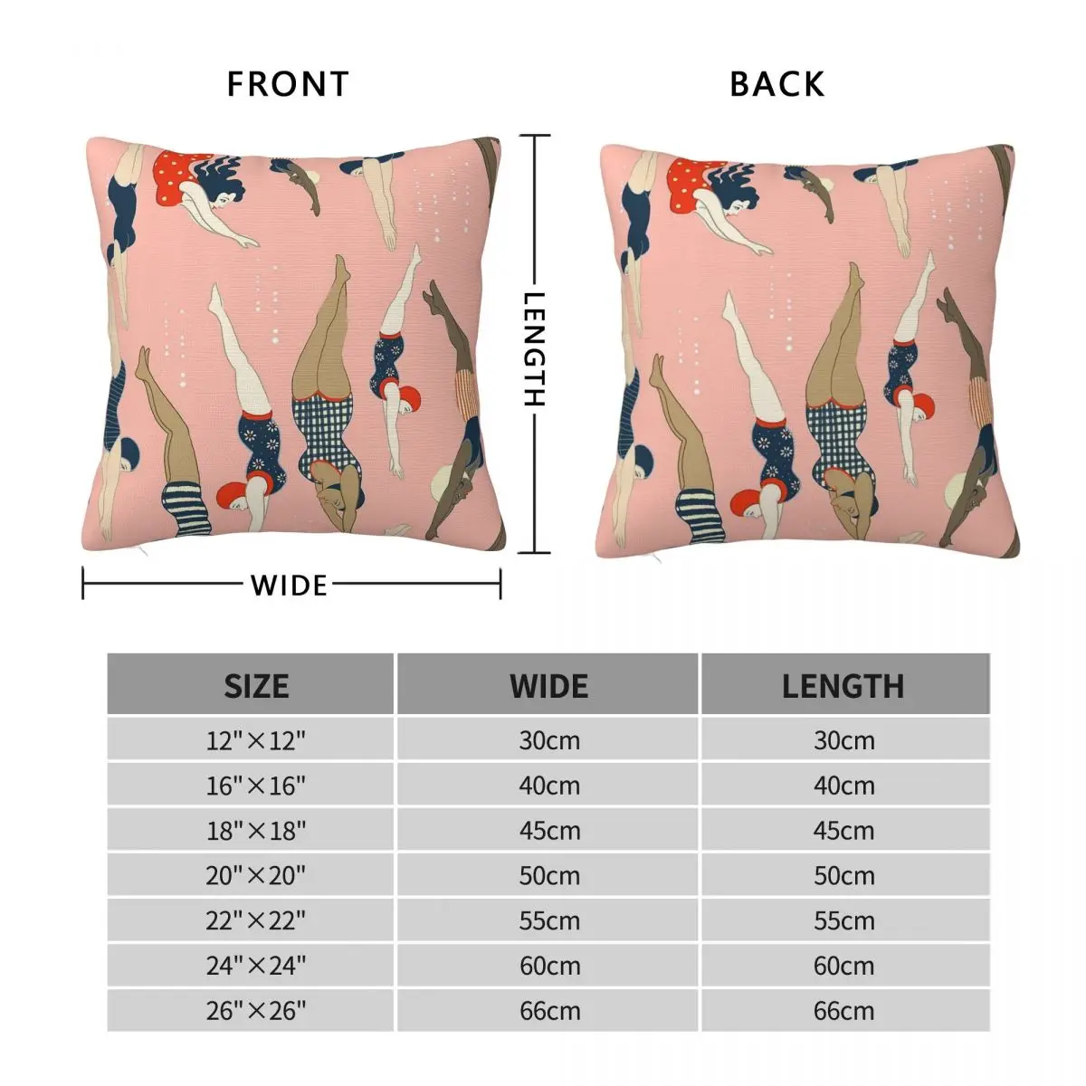 Diving Ladies Vintage Repeat Square Pillowcase Polyester Linen Velvet Printed Zip Decorative Throw Pillow Case Sofa Seater Cover