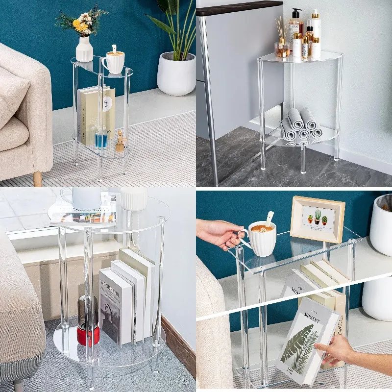 

4 PCS Transparent Acrylic Wedding Party Mini Table Dismantle Corner Small Coffee Candy Bar Storage Rack Bedside Table