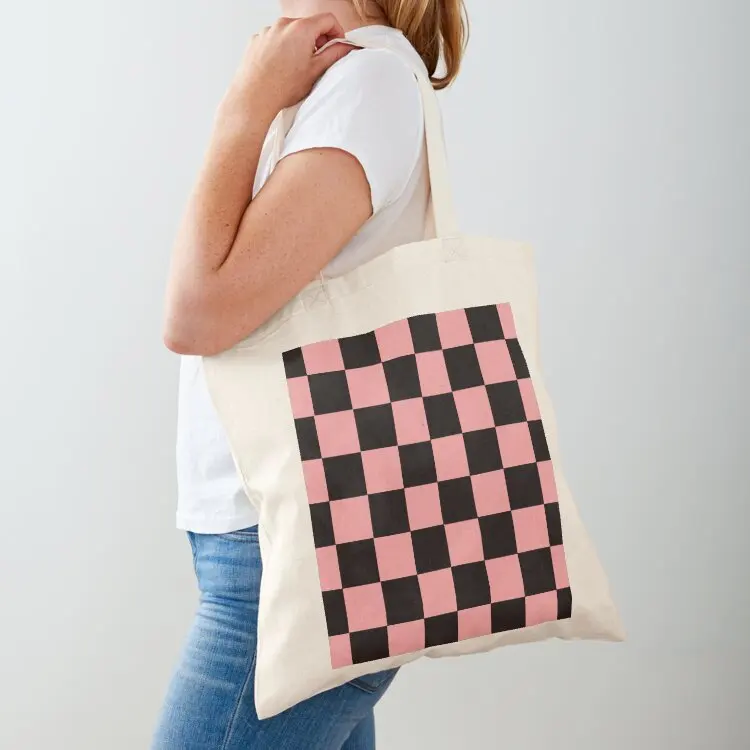 

black and rese check checked pattern Tote Bag tote bag canvas cute pouch bag large tote eco folding