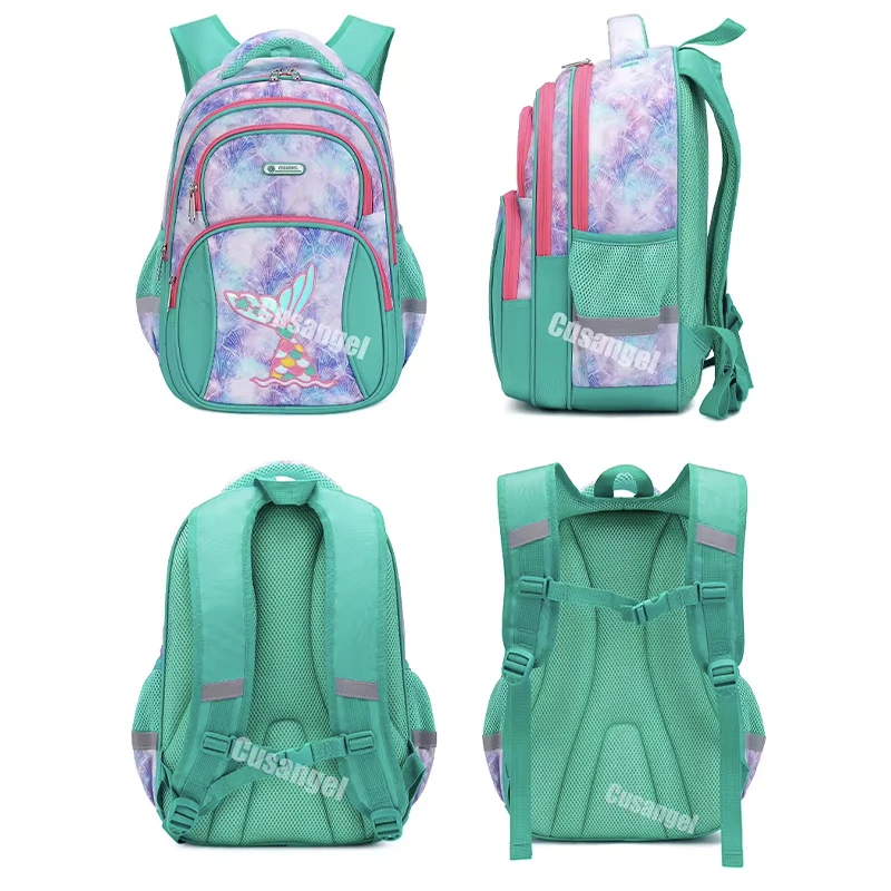 AOK-mochila de cola de pez verde para niños, morral escolar de 16 pulgadas, resistente al agua, de alta calidad, para estudiantes de primaria