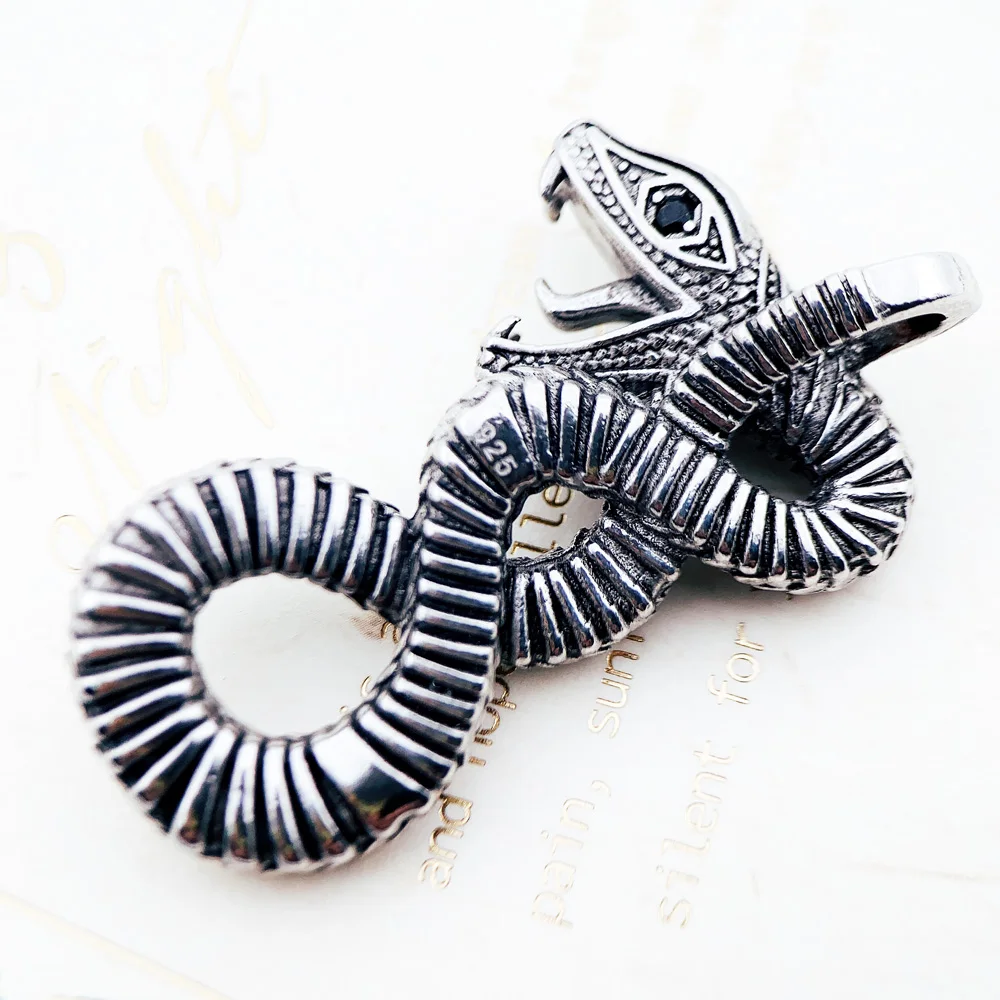 Unisex 925 Sterling Silver Python Pendant Necklace