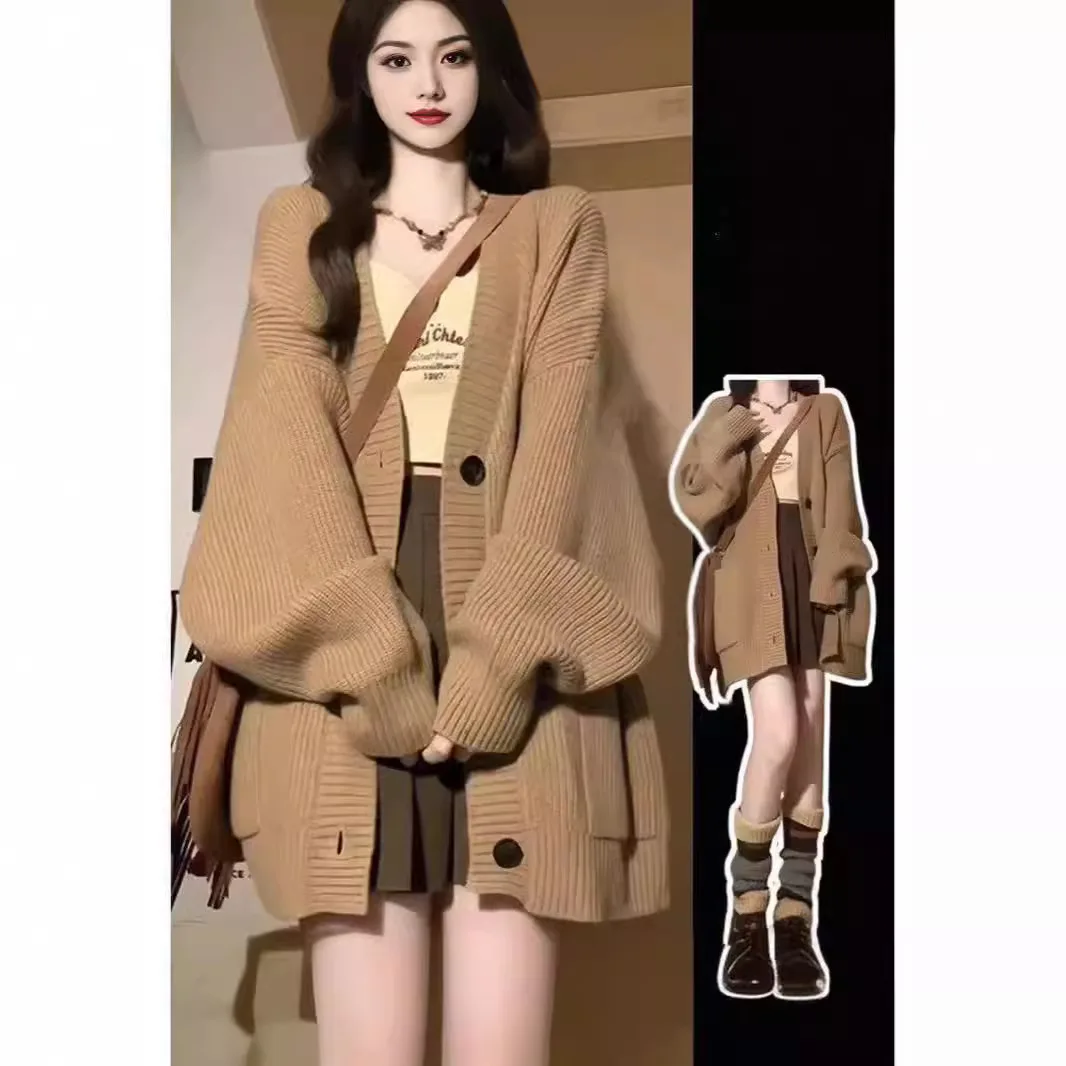 New Soft and Lazy Autumn and Winter Loose Jacket Korean Style Outfit Top Knitted Sweater Women's Lazy Style Cardigan