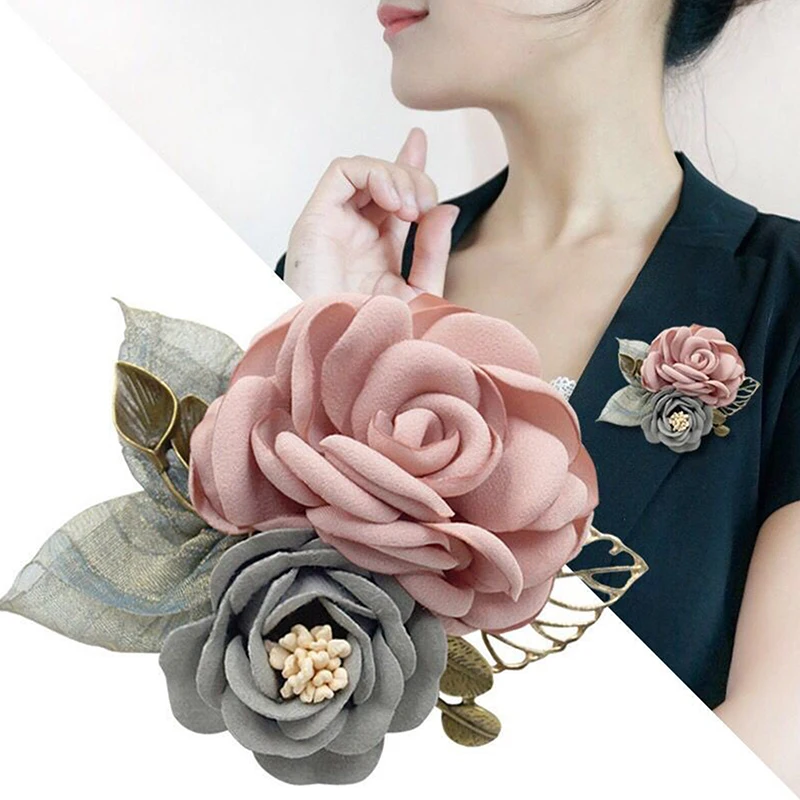 TW Elegant Korean Fabric Flower Brooch: A Versatile Accessory For Professional And Casual Wear