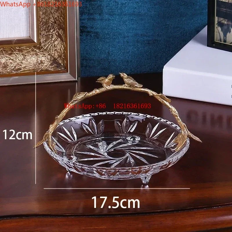 Limited Offer European Vintage Crystal Glass Trays Decorative Gilded Bird Fruit Tray Cake Snack Dishes Jewelry Display Plates