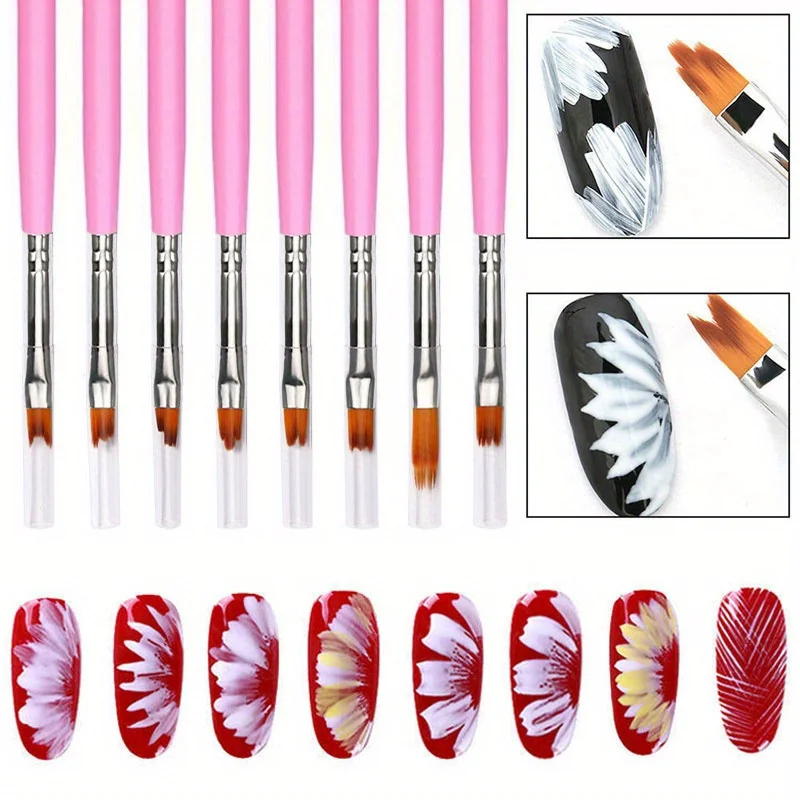 

8Pcs Nail Art Petals Painting Pen Painting Drawing for Manicure Design Gel Brush Nail Art Decorate Tool Pen Brush