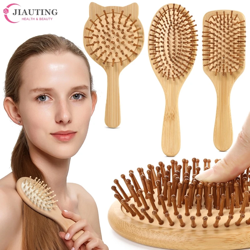 1pcs Bamboo Wooden Hair Brush Massage Comb Scalp Massager For Hair Growth Anti-Static Straightening Brush Soft Beard Baby Brush