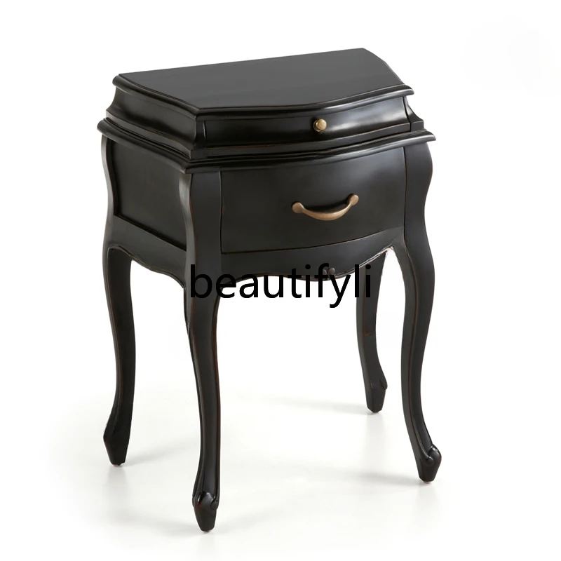 Black solid wood bedside cabinet storage bedroom storage cabinet small apartment