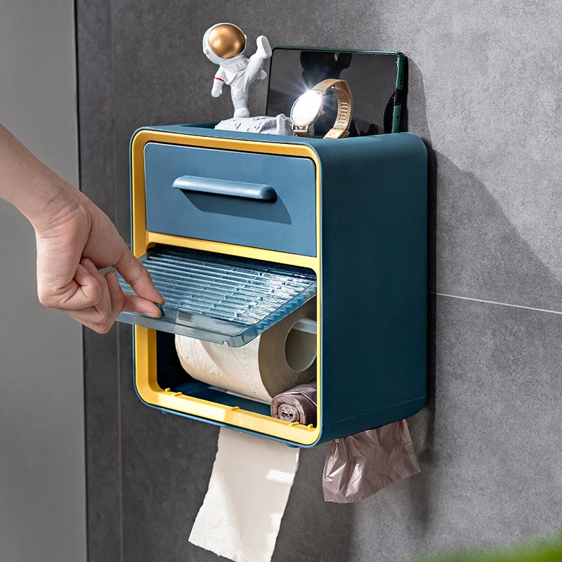 Waterproof Toilet Paper Holder Plastic Paper Towels Holder Wall Mounted Bathroom Shelf Storage Box Portable Toilet Roll Holder