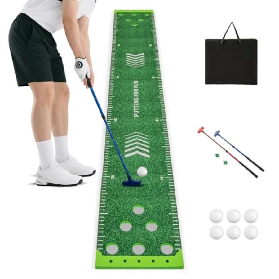 

Putting Green Mat, Portable Golf Game Set with 2 Adjustable Putters, 6 Balls, Carrying Bag, Golf Putting Mat for Party, Practic