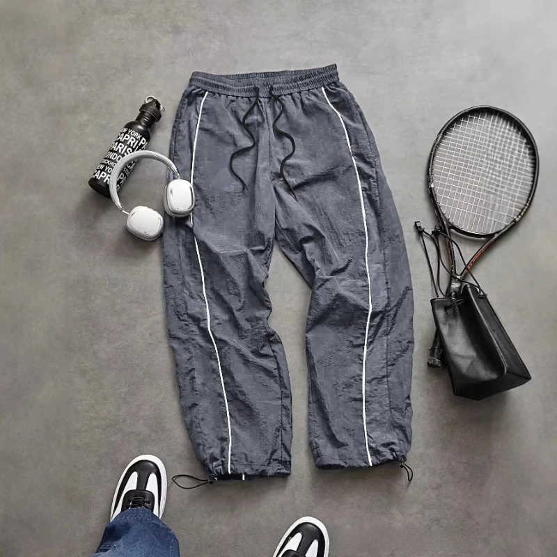 2026New Style Men's Casual Sports Pants Striped Loose Fit High Waist Standard European Size Couple Matching Long Trousers Unisex