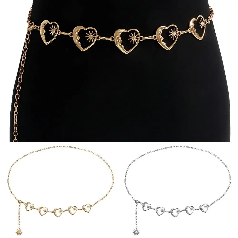 

Ladies Metal Hip Hop Style Dress Cummerbands Punk Waist Chain Womans Belt Love Heart Waistband