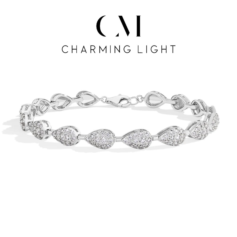 

CHARMING Fine Sparkling Moissanite Bracelet Lab Diamond Pear Shape 925 Sterling Sliver For Women Vintage Party Jewelry Gifts