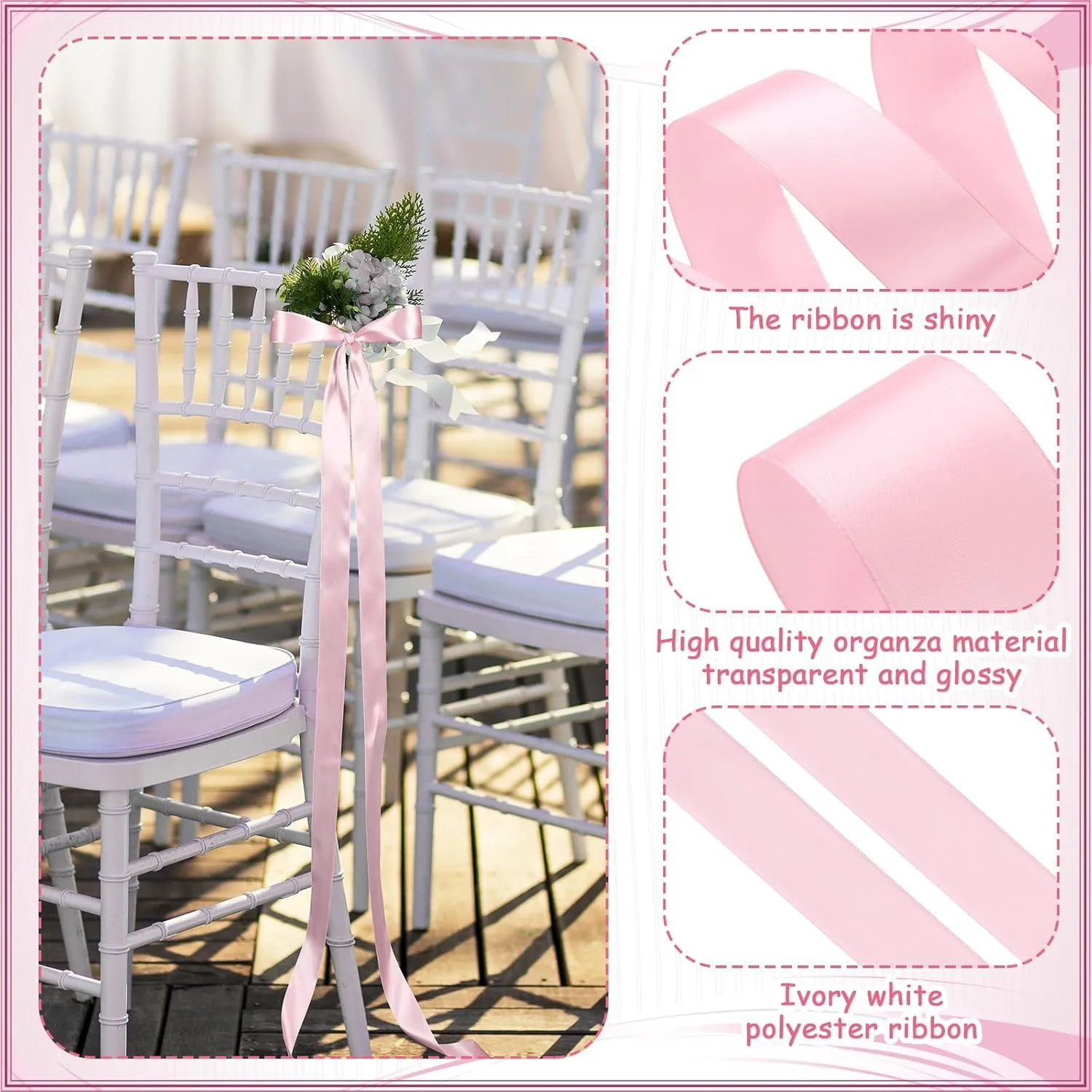 Picture 5: Chair Bows Aisle Satin Bows for Chairs Ribbons Sashes for Pew Back Elegant Ceremony Ribbons for Wedding Background Aisle Decor