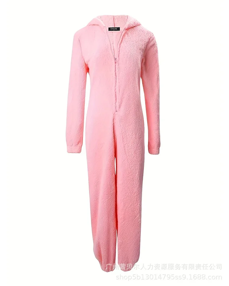 Long-sleeved Hooded Trousers Rompers Homewear Pajamas Jumpsuits Women Autumn Winter Plush Loungewear Pajamas Jumpsuit Outfits